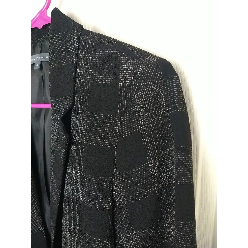 Elliott Lauren Woman 6 Blazer Black Plaid One Button Formal Professional Core